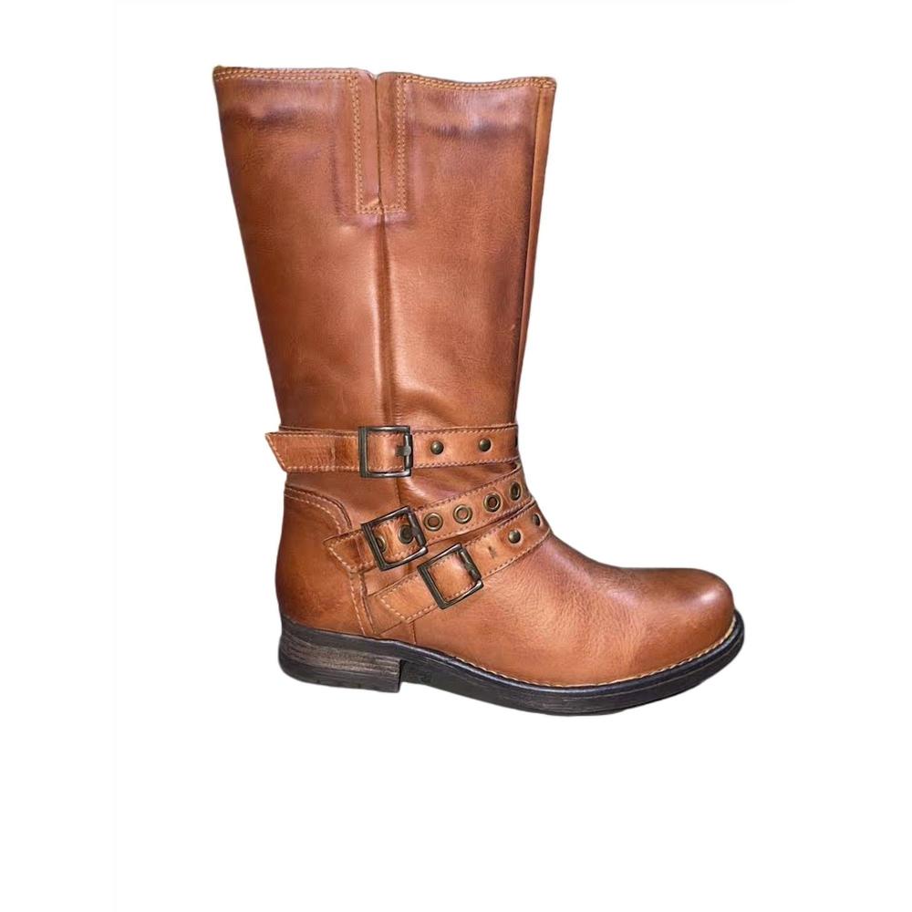 NEW ERIC MICHAEL women's sienna moto boots in tan